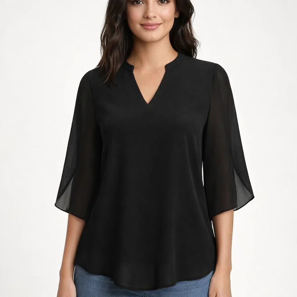 Elegant women's relaxed fit blouse, long sleeve. Perfect versatile spring fashion & office wear.