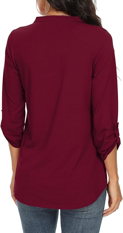 Chic & versatile women's blouse. Elegant relaxed fit long sleeve top for spring fashion & office wear.