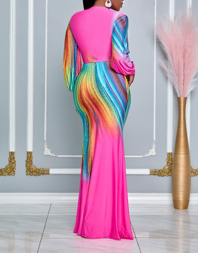 Stylish Women's Shaping Maxi Dress with a ruched V-neck, perfect for elegant formal wear.