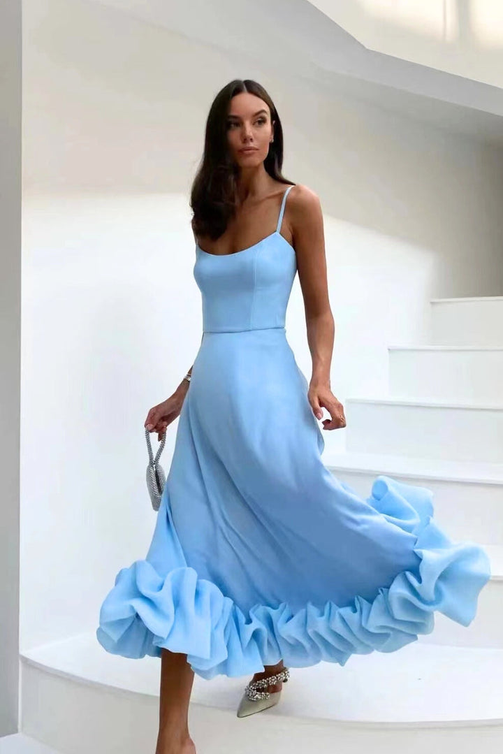 Sleeveless ruffle hem maxi dress for women. Ideal formal evening gown for special occasions & parties.