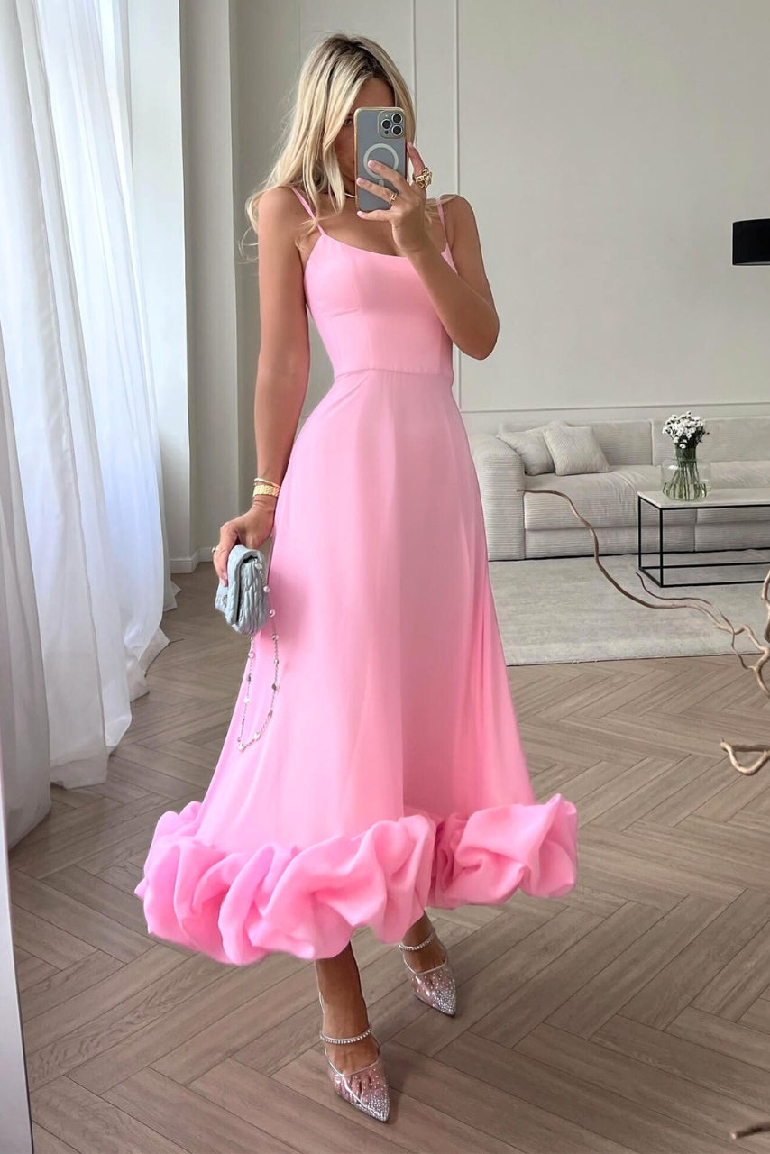 Stunning elegant women's maxi dress with ruffle hem. Suitable for formal events & evening parties.