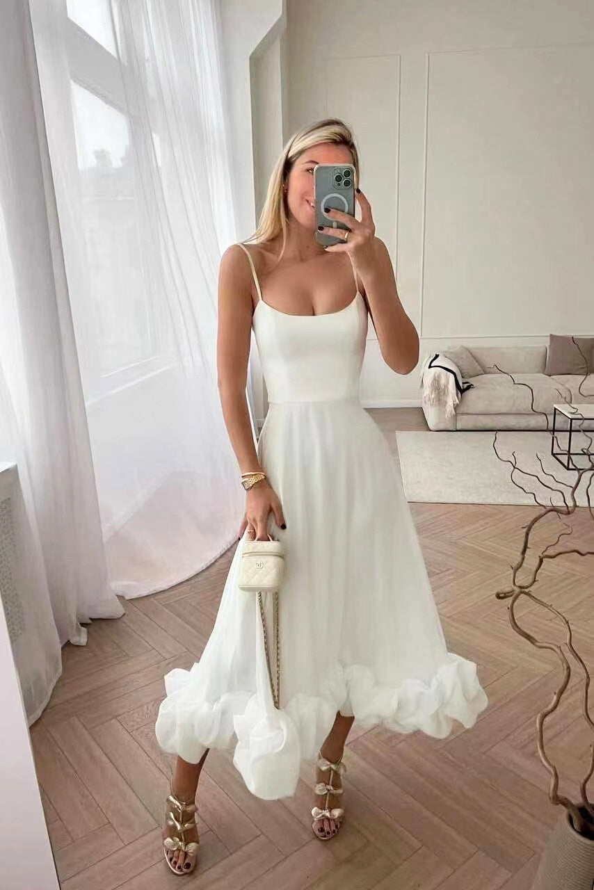 Women's sleeveless ruffle hem maxi dress, a chic option for homecoming, weddings, & special occasions.