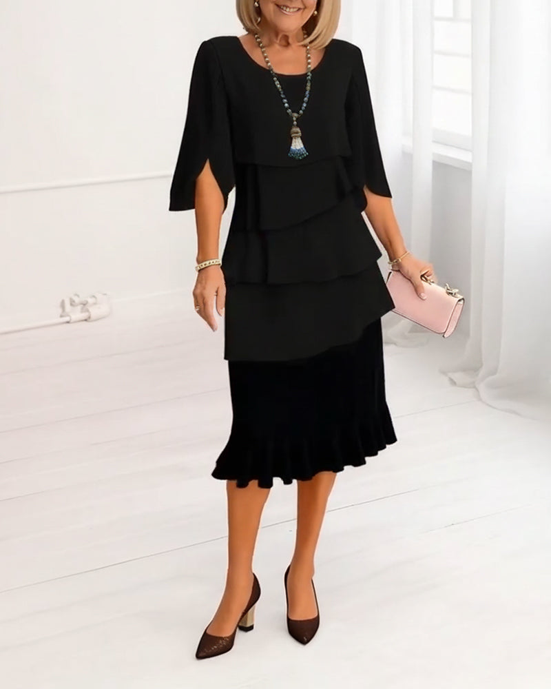 Flowing blue ruffle tiered midi dress for women, a versatile and elegant choice for parties & events.