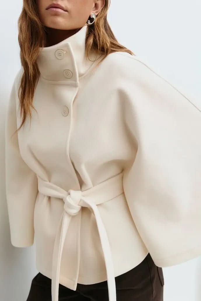 Sophisticated women's self-tie cape, oversized & draped, a timeless piece for elegant women's fashion.