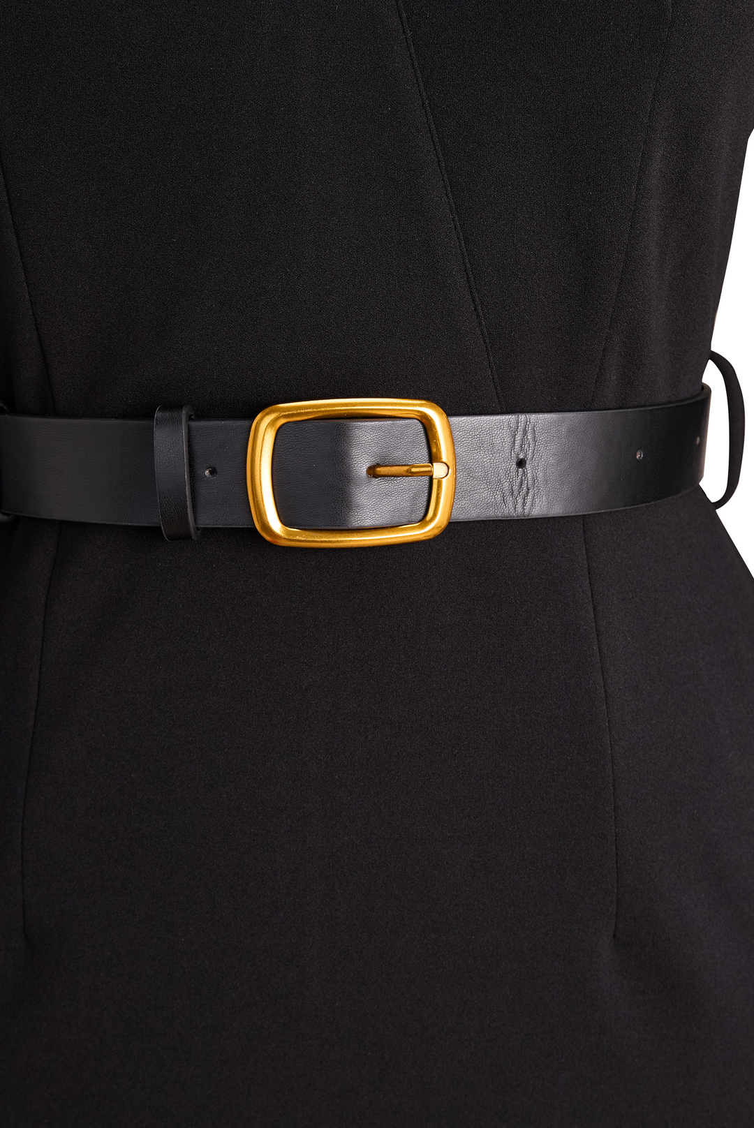 Elegant women's mandarin collar sheath dress, belted for a tailored look. Perfect for evening events.