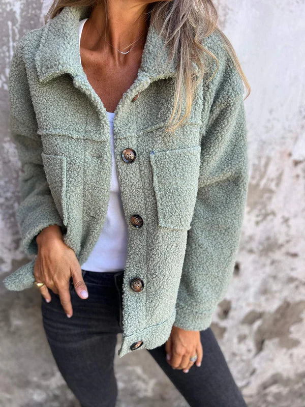 Women's elegant lapel collar short jacket. Versatile outerwear, suitable for chic casual fall & winter fashion styles.