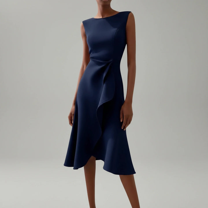Stylish women's sleeveless midi dress with a flowing A-line cut, ideal for effortless summer elegance.