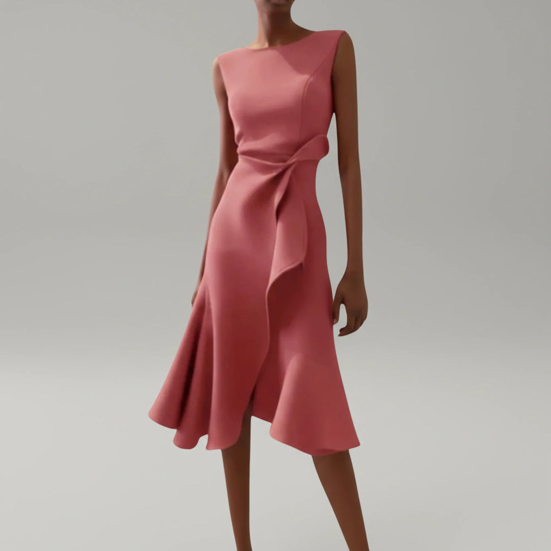 Chic sleeveless A-line midi dress for women, suitable for both elegant occasions & comfortable casual wear.