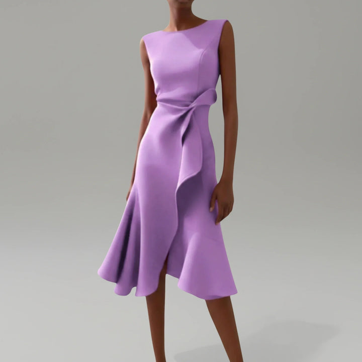 Comfortable women's sleeveless A-line midi dress, a flattering & stylish choice for any casual or dressy event.