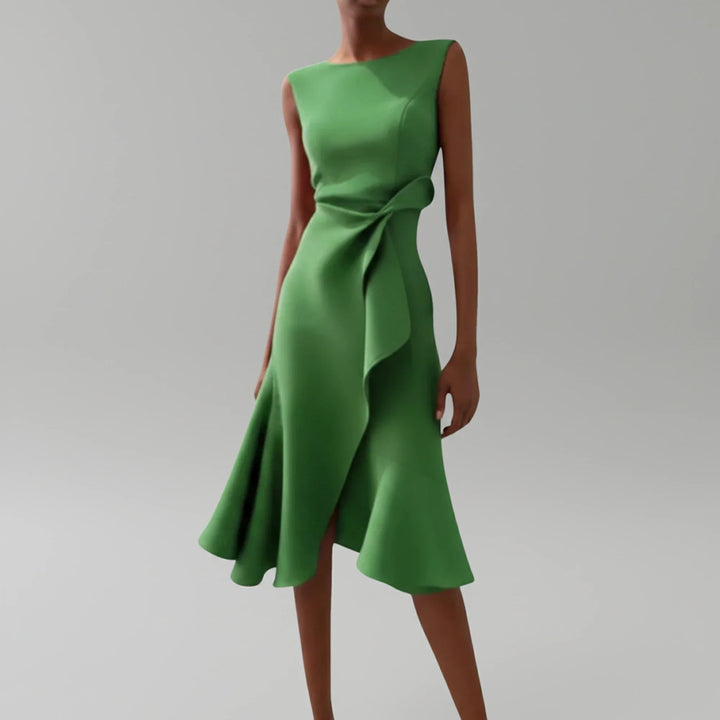 Flattering women's A-line sleeveless midi dress, a versatile summer piece for effortless everyday elegance.