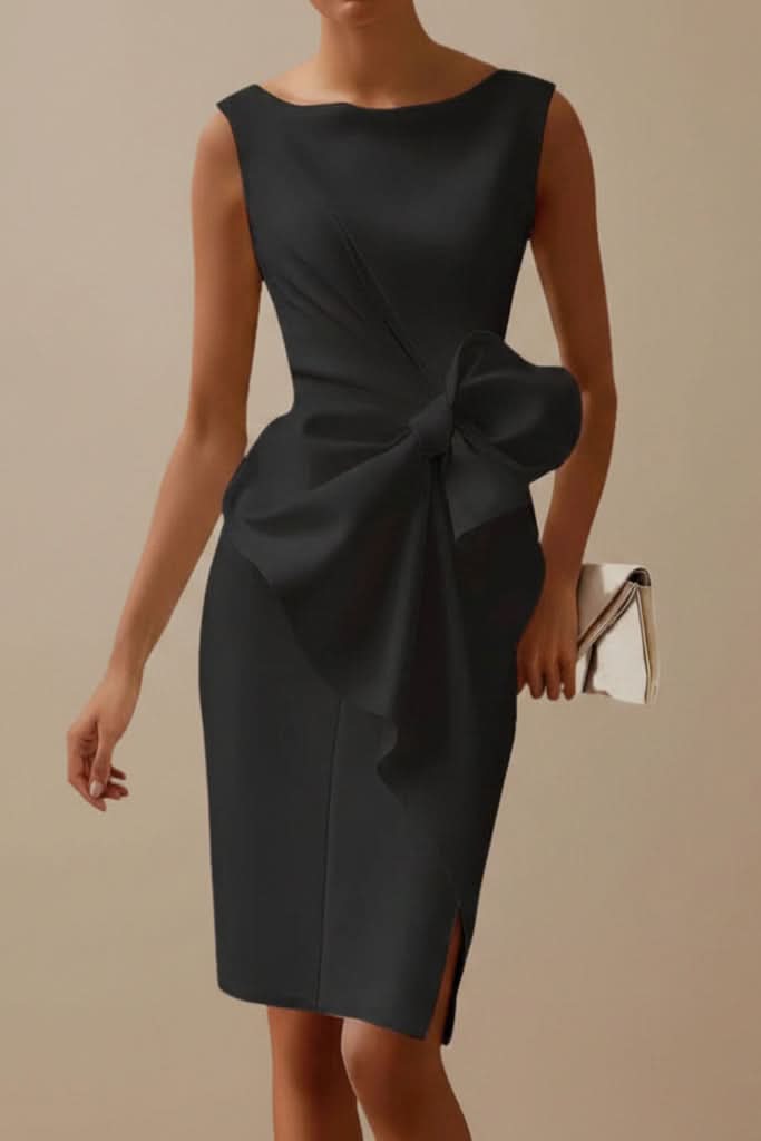 Stylish women's sleeveless red dress, a bow back cocktail gown perfect for special occasions & parties.