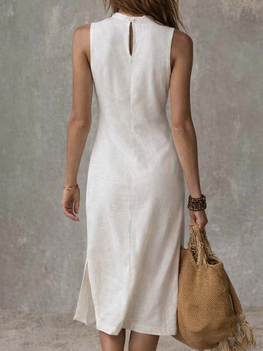 Casual summer sleeveless midi dress for women, featuring a comfortable fit and stylish split hem detail.