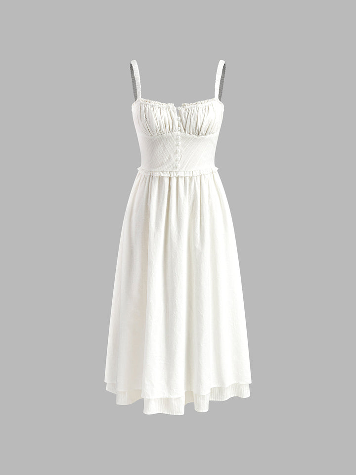 Chic women's sleeveless midi dress with elegant ruffle hem, perfect for summer parties & work.