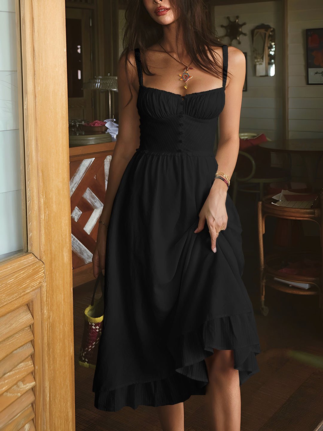 Comfortable & elegant women's sleeveless midi dress. Ruffle hem detail, perfect for summer & spring style.