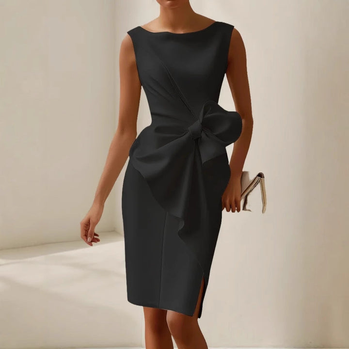 Women's elegant sleeveless mini dress. Features a flattering waist tie, perfect for evening or cocktail parties.