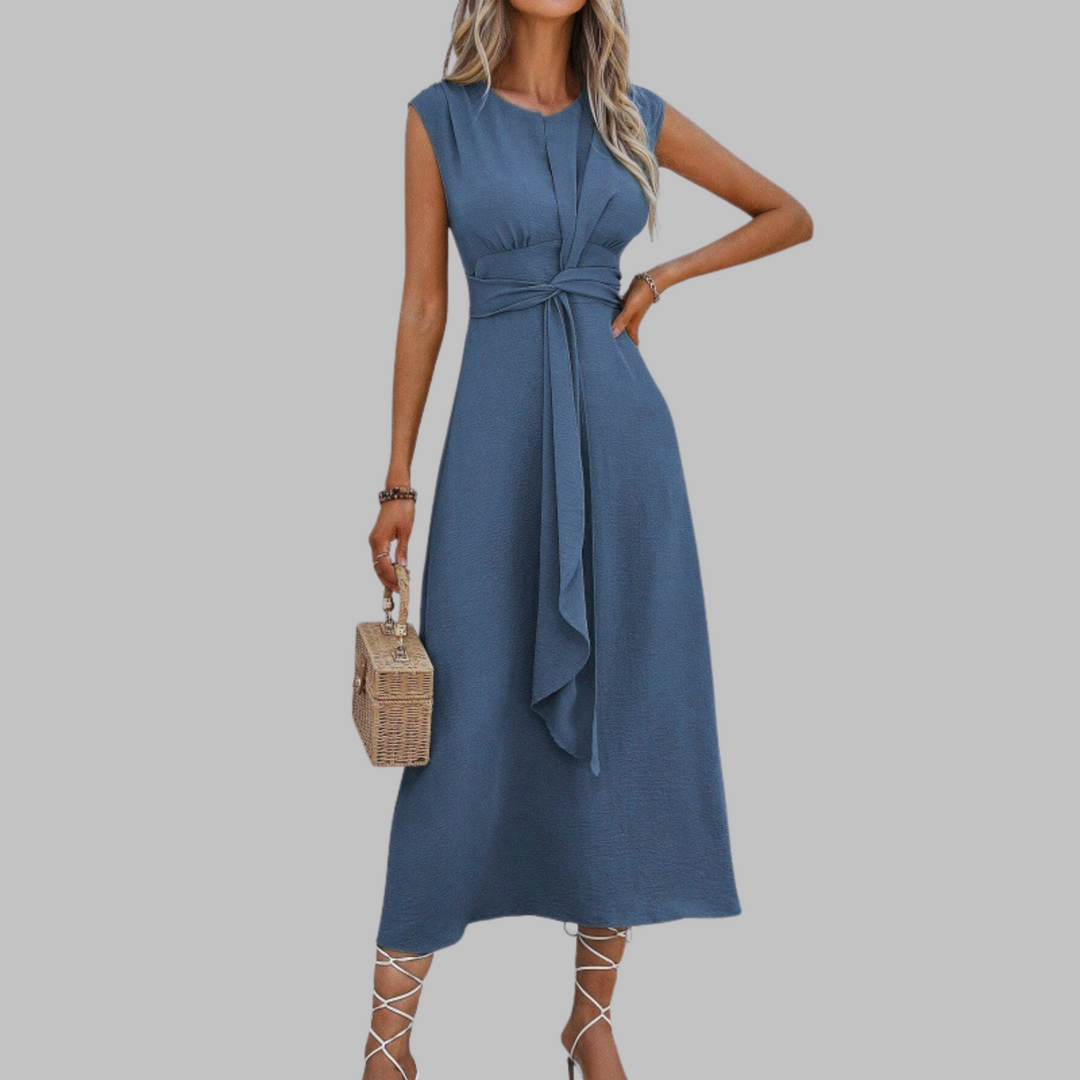 Comfortable women's long maxi dress, sleeveless with a round neck. Flowy design for summer and casual wear.