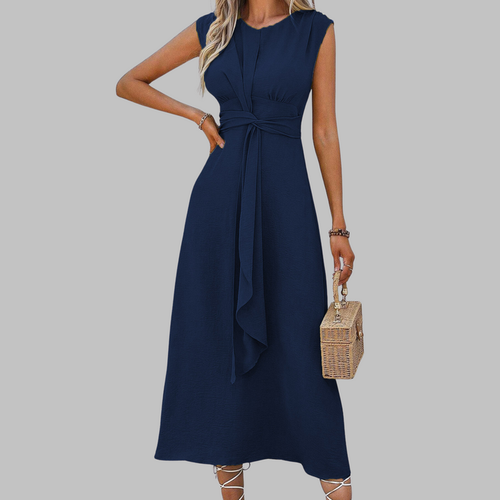 Women's elegant sleeveless round neck maxi dress. A comfortable, flowy long dress perfect for summer casual wear.