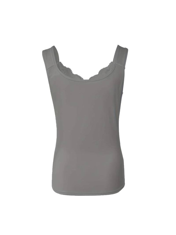 Soft women's sleeveless lace tank top, featuring elegant trim details for comfortable everyday wear.