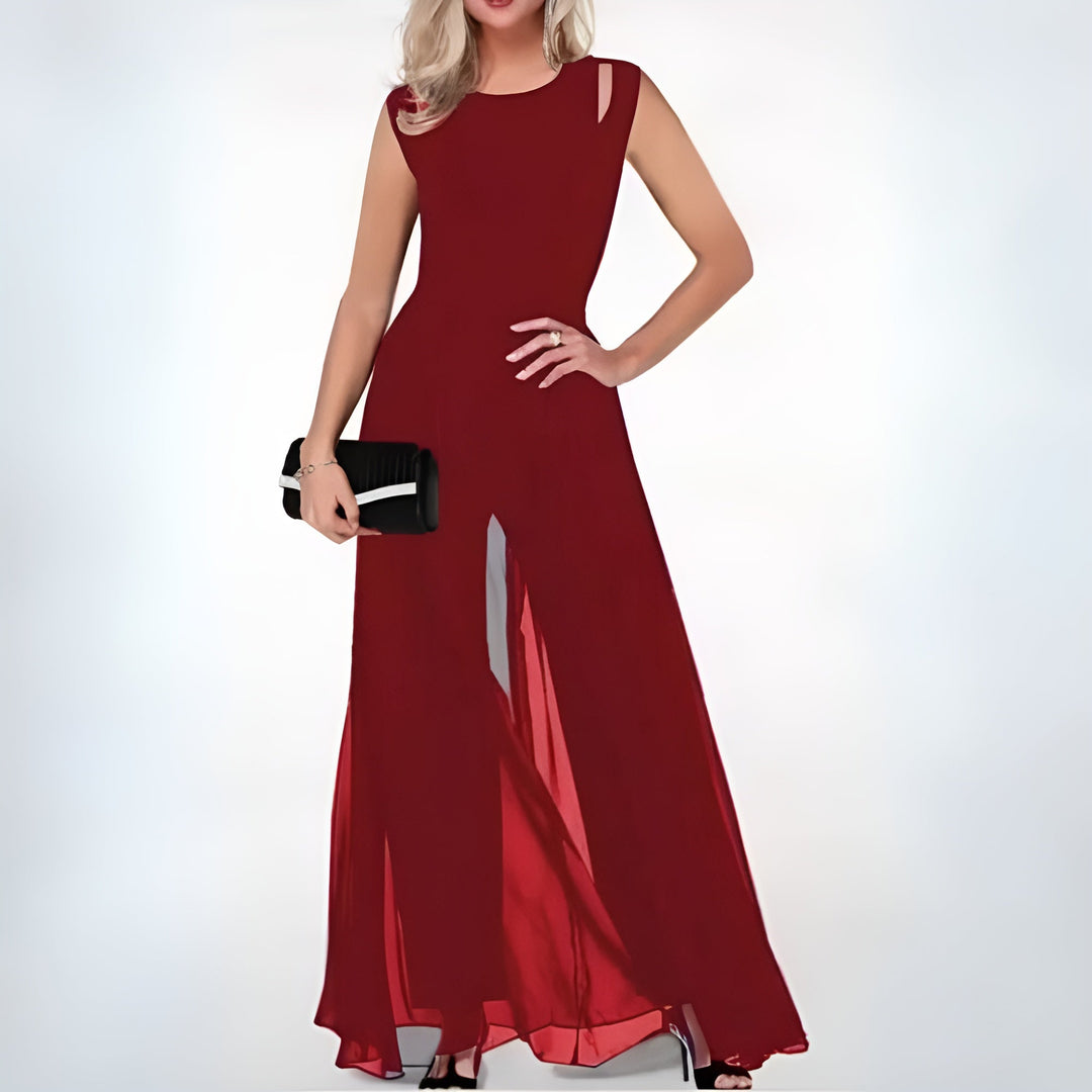 Trendy women's one-piece sleeveless jumpsuit featuring a chic wide-leg, ideal for evening wear or casual elegance.