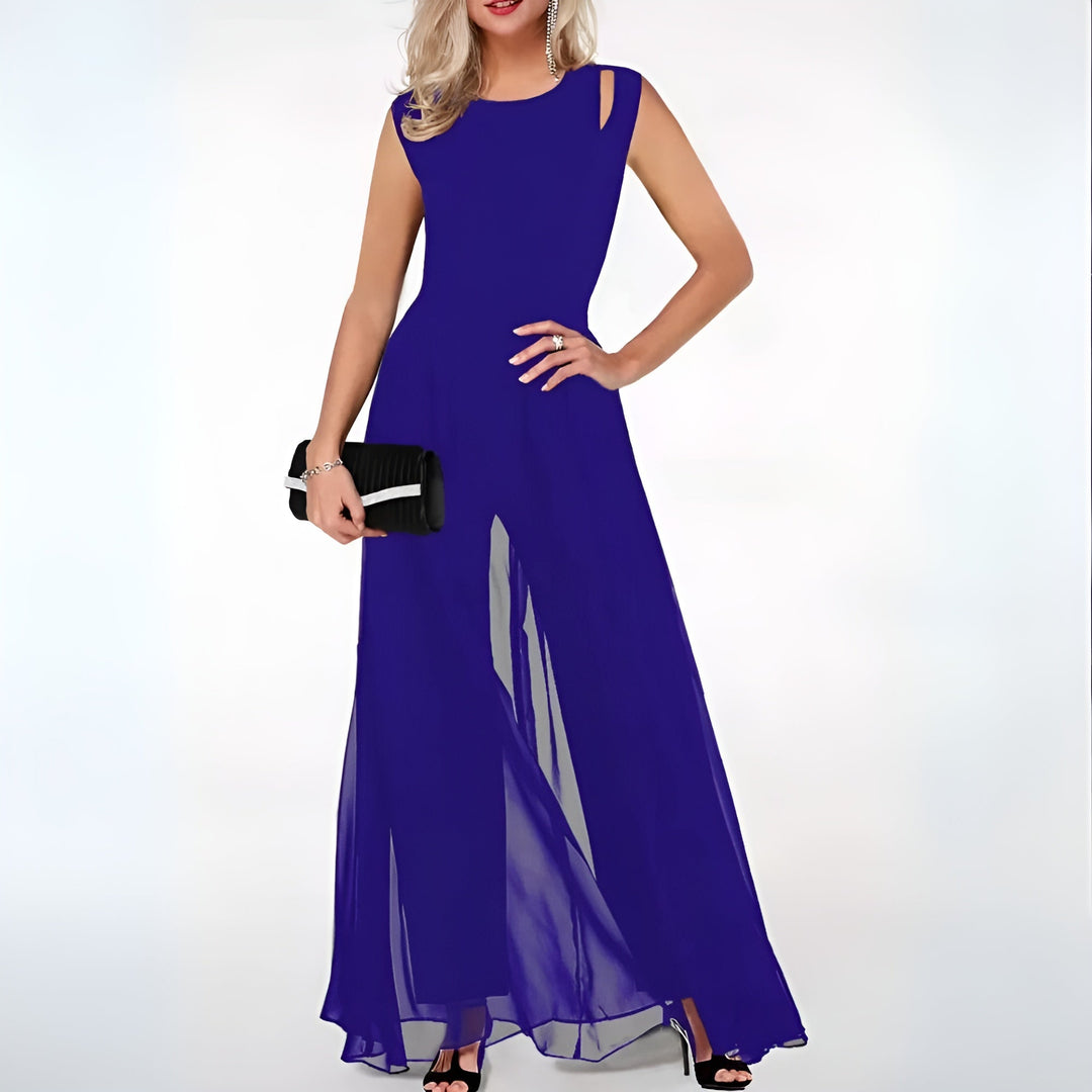 Flowy women's sleeveless wide-leg jumpsuit, perfect for effortless style, summer fashion, or a trendy party outfit.