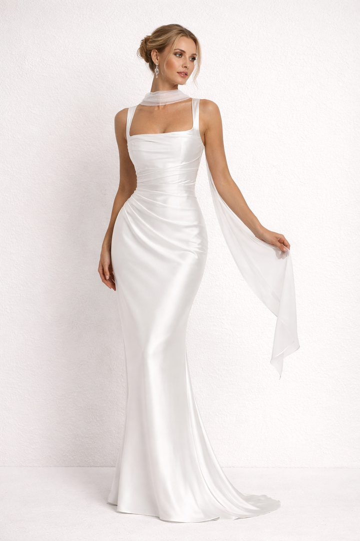 Sophisticated women's long sleeveless evening dress. Elegant slim fit maxi for parties & formal events. Timeless style.