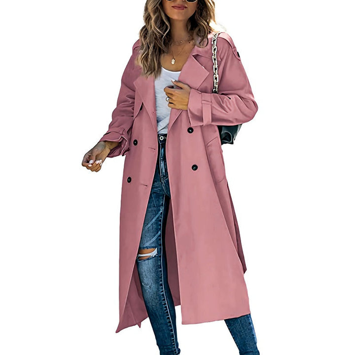 Close-up of classic women's trenchcoat fabric, showing elegant detailing & durable outerwear material.