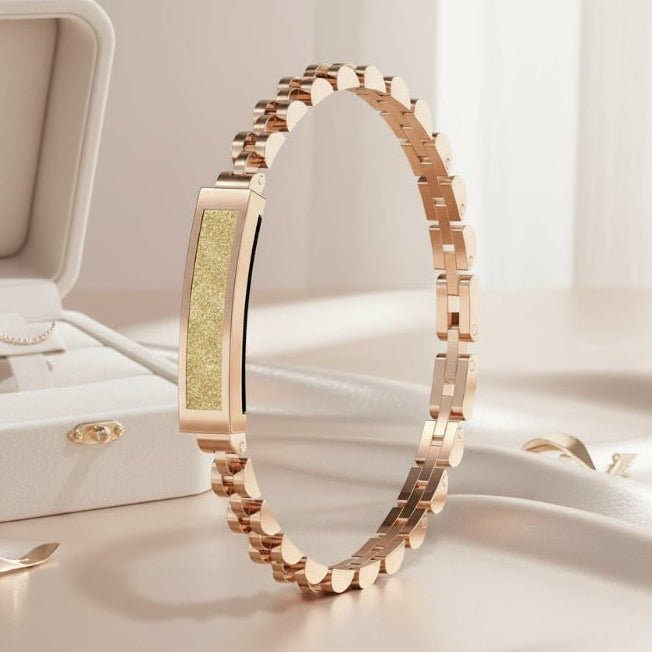 Elegant women's smart bracelet, multi-sport fitness tracker & health monitor with sleek design.