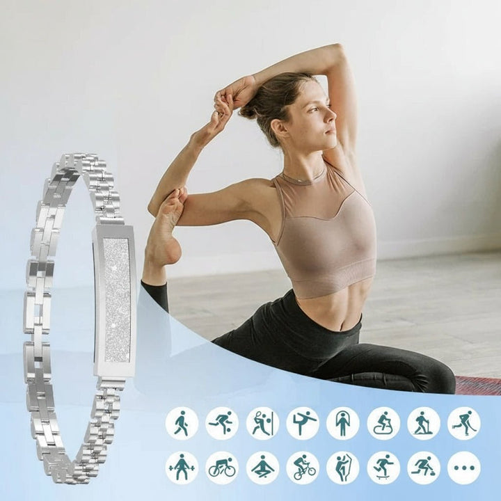 Fashionable women's smart watch, elegant jewelry & fitness tracker for active lifestyles.