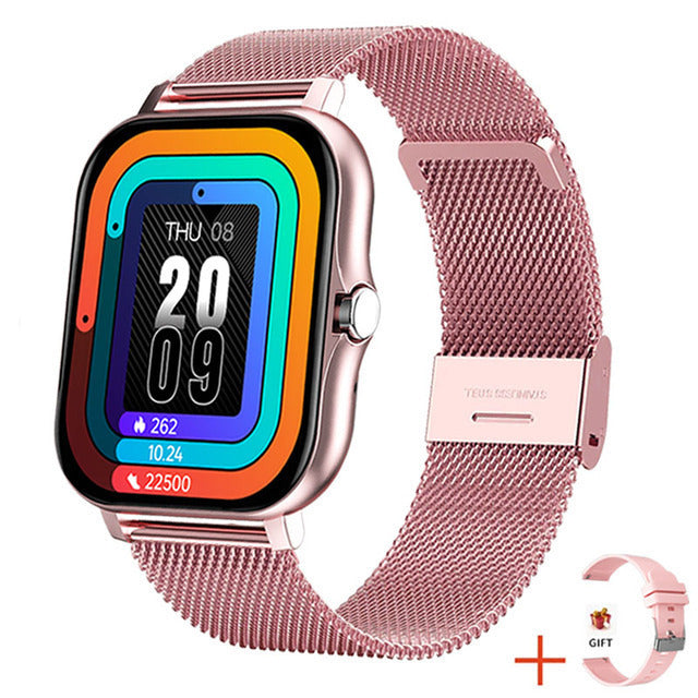 Ladies' elegant smartwatch, health monitor showing real-time heart rate. Advanced health tracking for women.