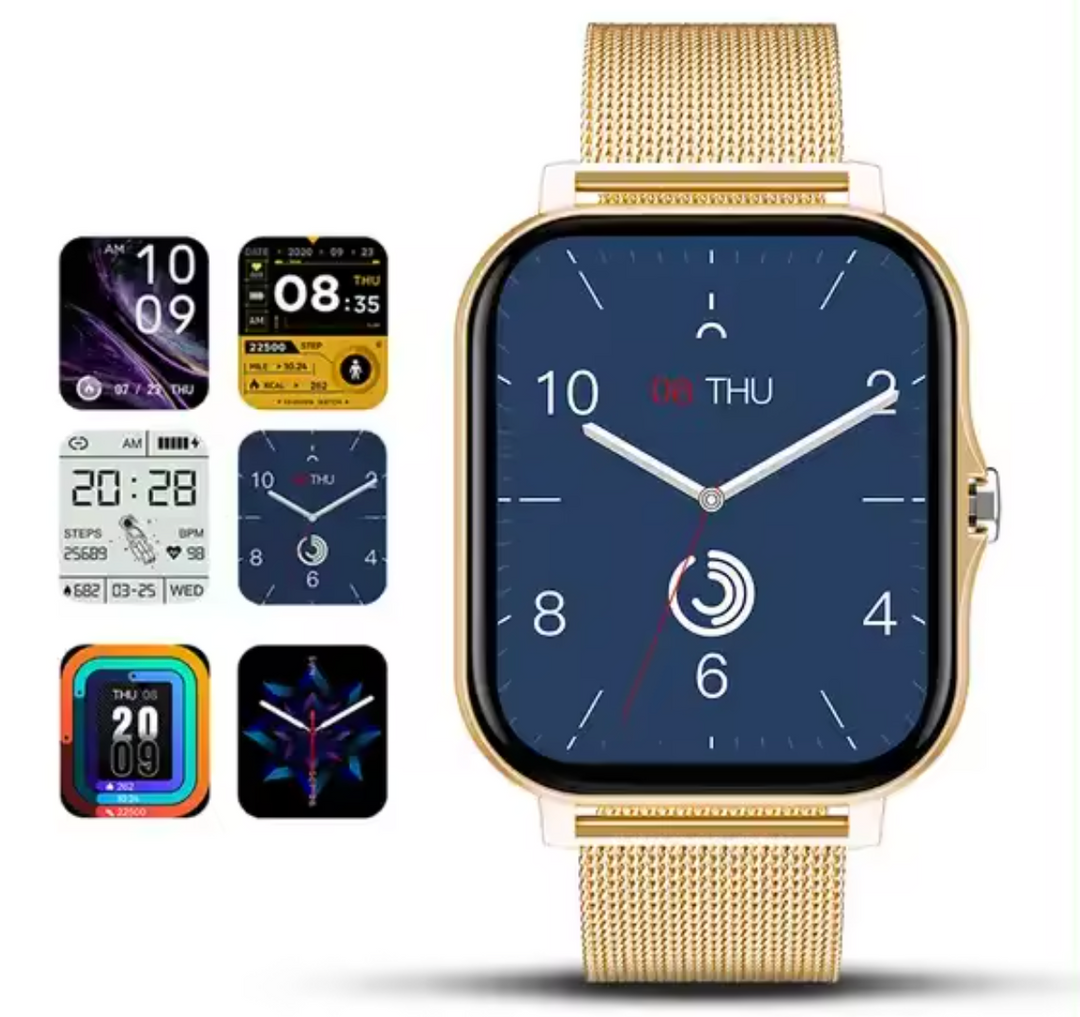 Women's elegant smartwatch displaying weather updates and call alerts. Stay connected & stylish daily.