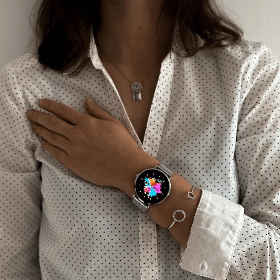 Stylish women's fashion tech smartwatch, combining elegant design with advanced health monitoring features.