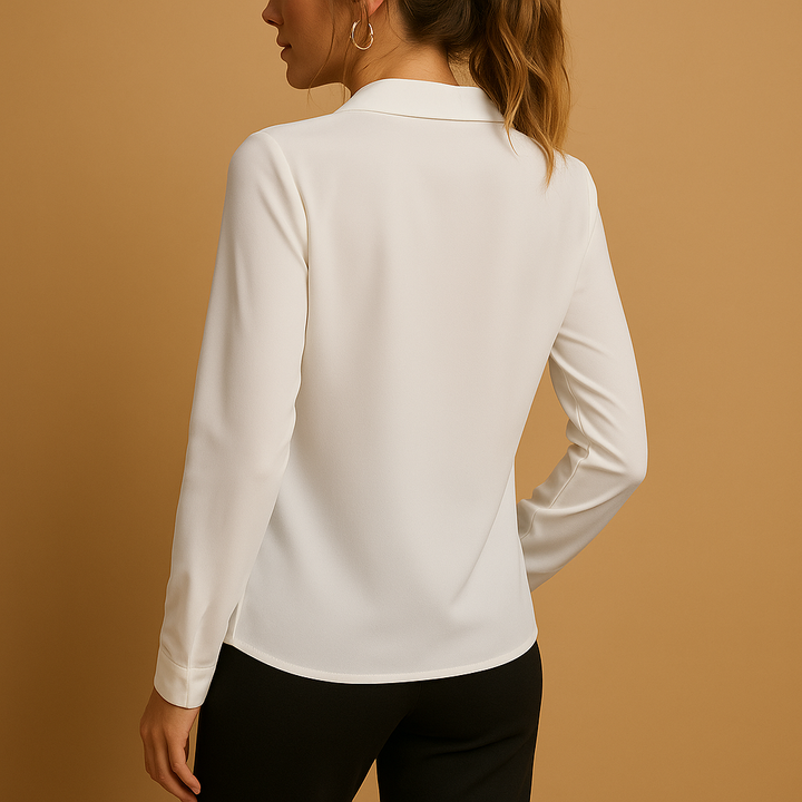 Feminine women's elegant solid blouse. Chic tailored fit long sleeve top, great for office or stylish casual outfits.