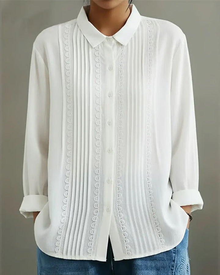 Elegant women's solid long sleeve shirt with a classic doll collar. Perfect for sophisticated spring & autumn fashion.