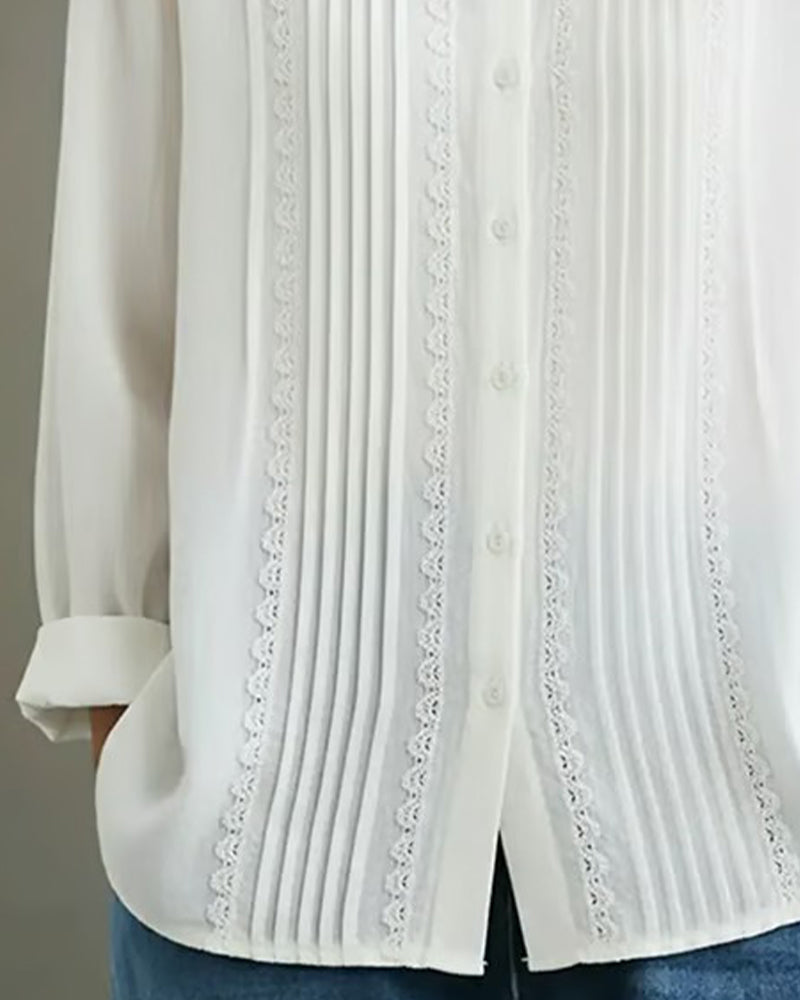 Versatile women's long sleeve solid blouse with an elegant Peter Pan collar. A timeless top for spring and autumn.