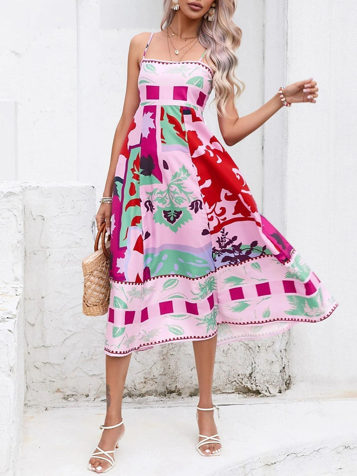 Women's square neck midi dress, bohemian style, perfect casual and beach summer dress.