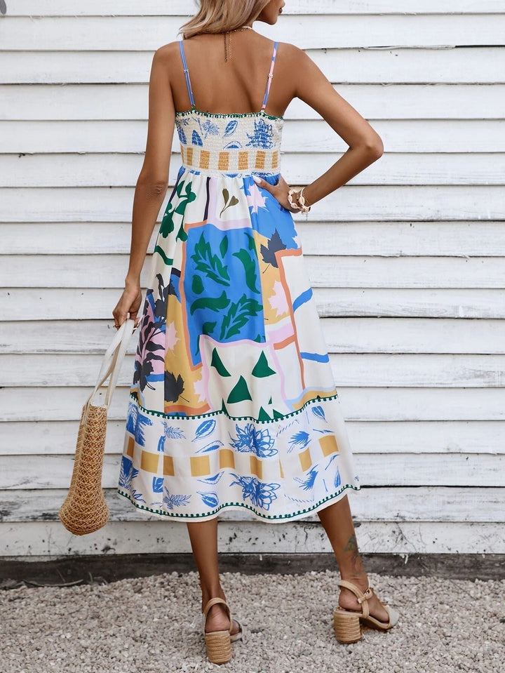 Women's summer beach dress: square neck boho midi sundress for bohemian fashion.