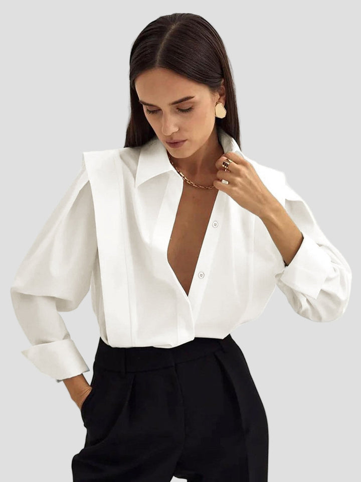 Elegant women's square neck button down blouse. Long sleeve shirt, perfect for versatile casual or office wear.