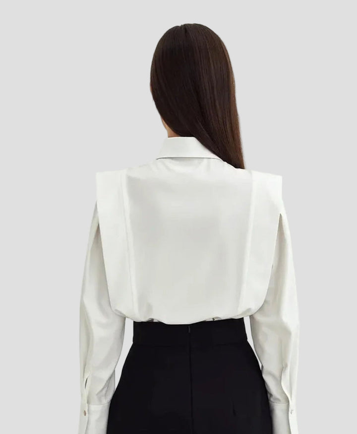 Chic women's square neck long sleeve shirt. Versatile button-down blouse for elegant office attire or casual fashion.