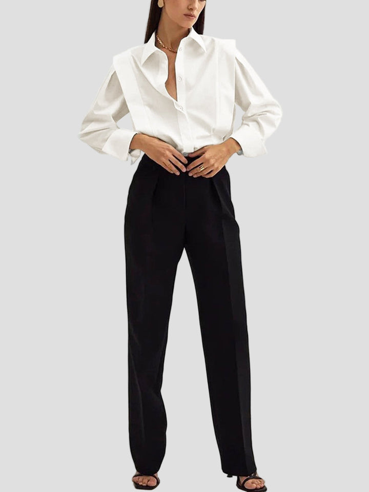 Stylish women's square neck button down shirt. Ideal long sleeve blouse for office wear, casual outings, and chic fashion.