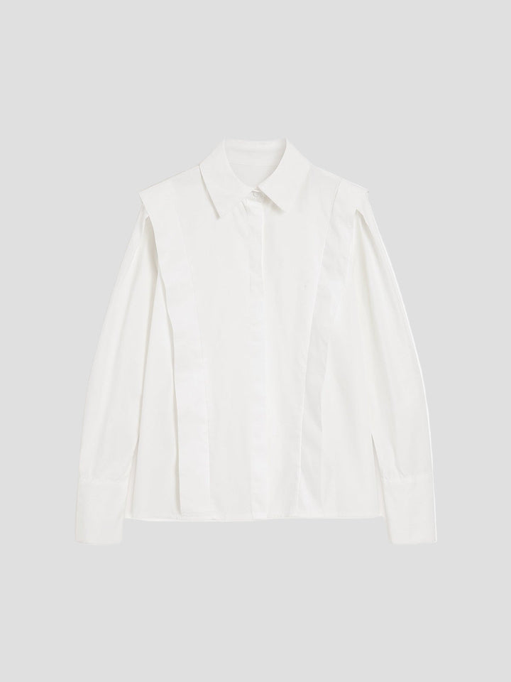 Versatile women's square neck button down long sleeve shirt. Elegant blouse for a chic casual or professional look.