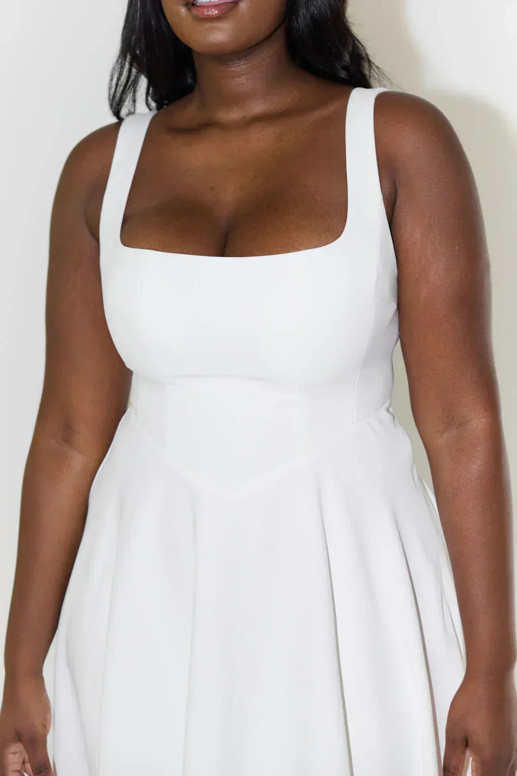 Versatile women's square neck midi dress, easily styled for both casual and elegant occasion wear.