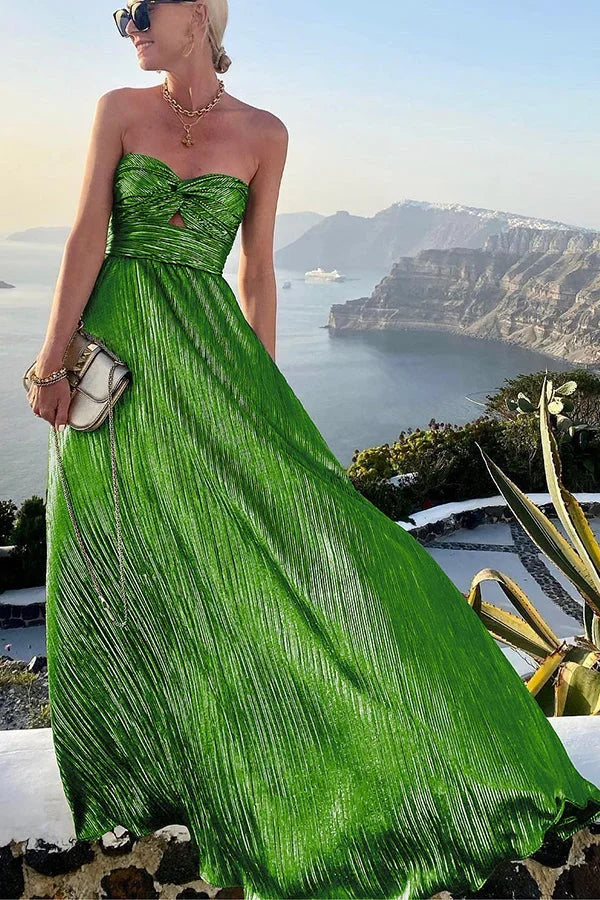 Stunning pleated strapless maxi dress for women, perfect for elegant gatherings and celebrations.