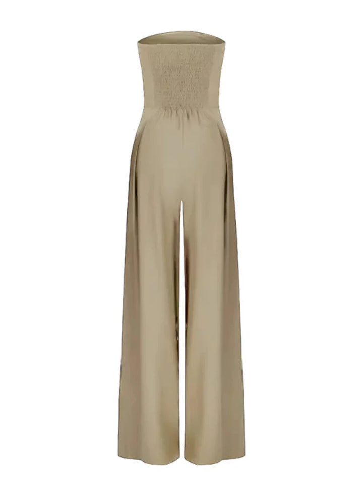 Women's elegant strapless wide-leg jumpsuit, a chic and stylish choice for any evening, party, or formal occasion.