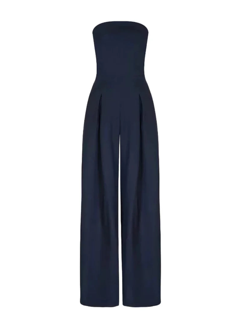 Chic women's strapless wide-leg jumpsuit. Perfect for summer fashion, parties, or elegant casual wear.