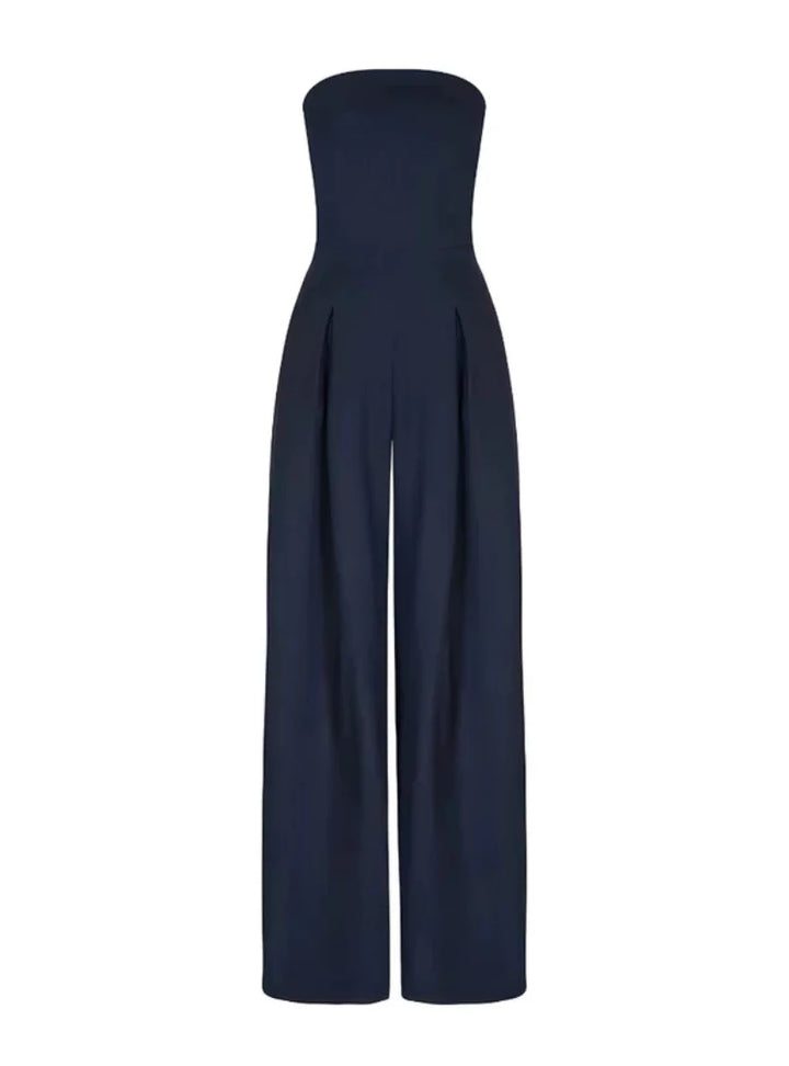 Chic women's strapless wide-leg jumpsuit. Perfect for summer fashion, parties, or elegant casual wear.