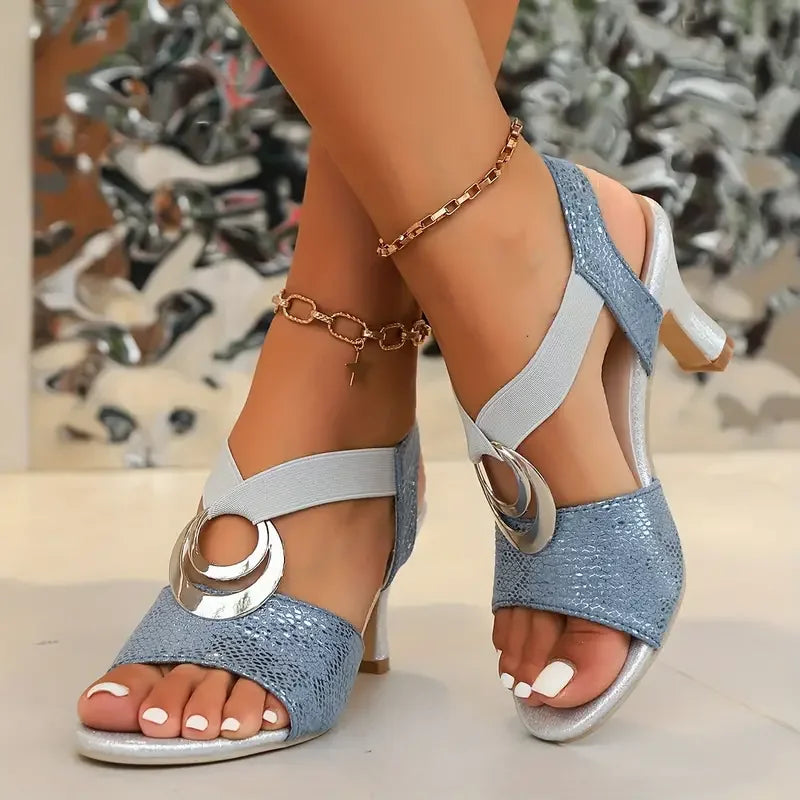 Women's party heels: sleek strappy open toe design with a stable block heel for comfort.