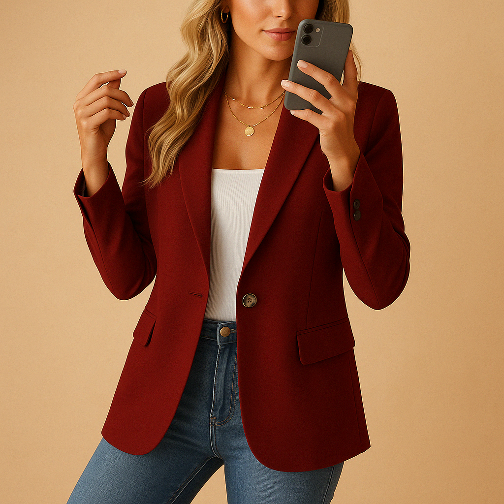 Fitted women's stretch blazer, modern design for a sleek silhouette, great for work or sophisticated casual.