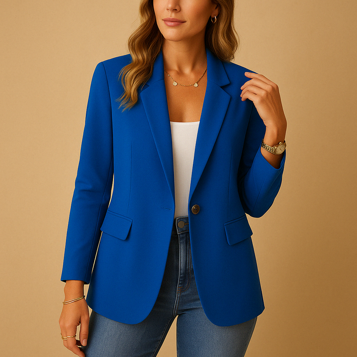 High-quality stretch fabric women's blazer, tailored for comfort, suitable as a stylish office jacket.