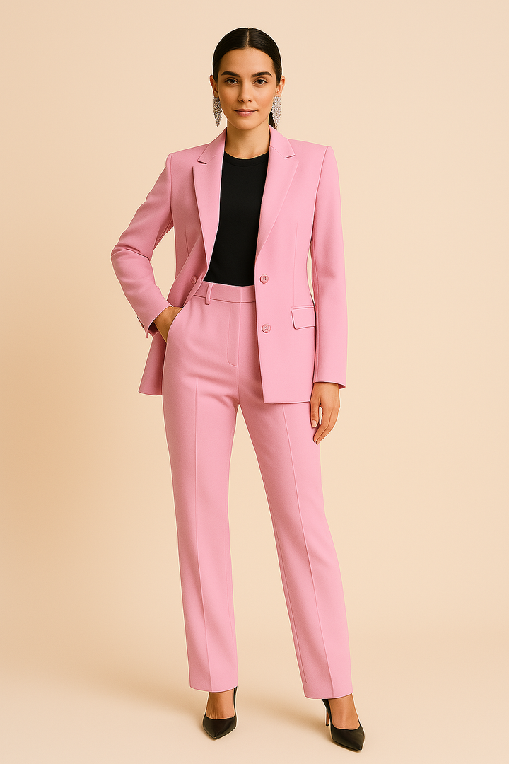 Elegant women's tailored blazer and pants suit set, perfect for professional business wear & chic office outfits.