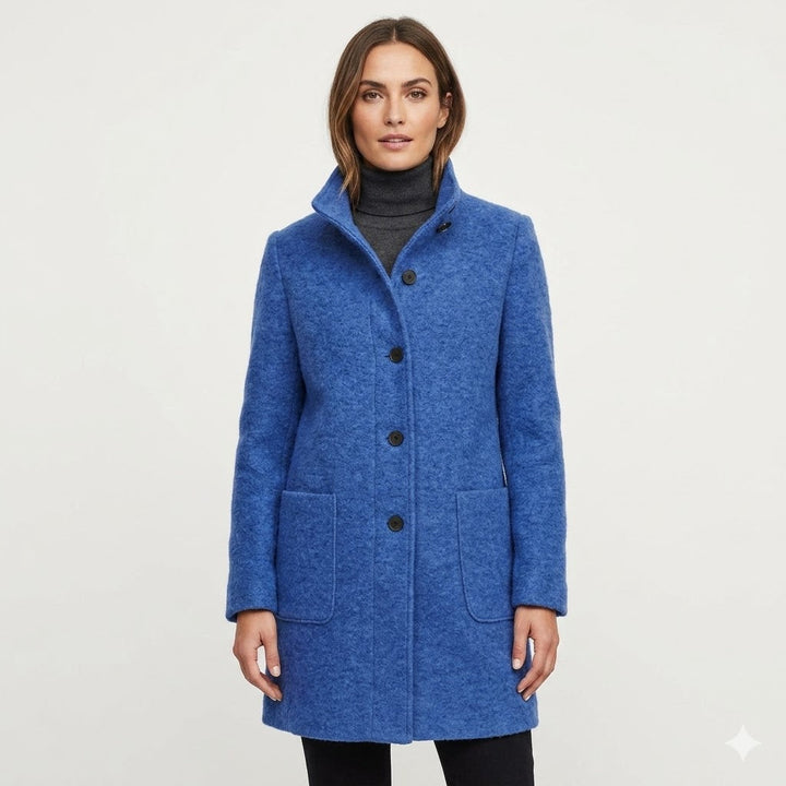 Elegant women's tailored mid-length coat in classic style, perfect for work or chic casual autumn & winter outerwear.